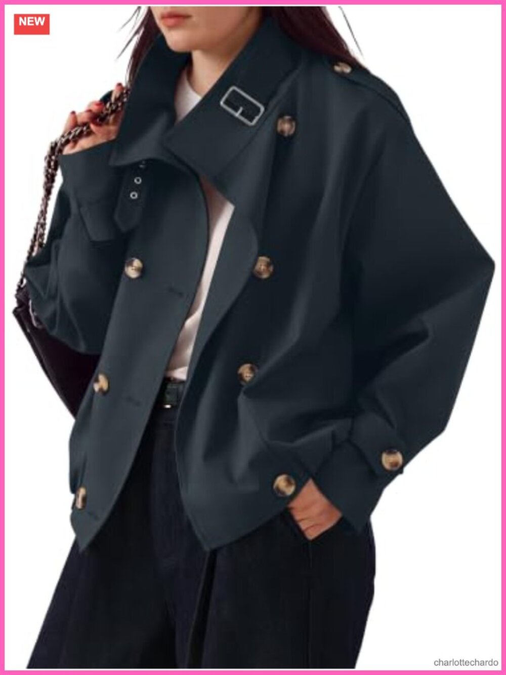 Plus Size Funnel Neck Jacket Cropped Trench Coat Lightweight Windproof